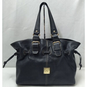 Dooney & Bourke Black Pebbled Leather Drawstring Large Tote Shoulder Bag